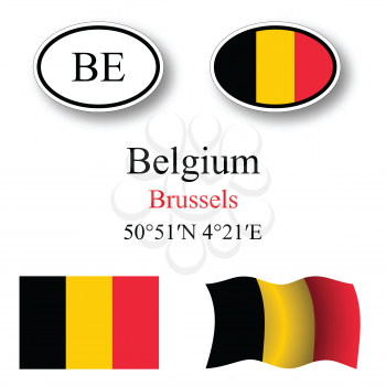 belgium icons set against white background, abstract vector art illustration, image contains transparency