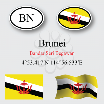 brunei icons set icons set against gray background, abstract vector art illustration, image contains transparency