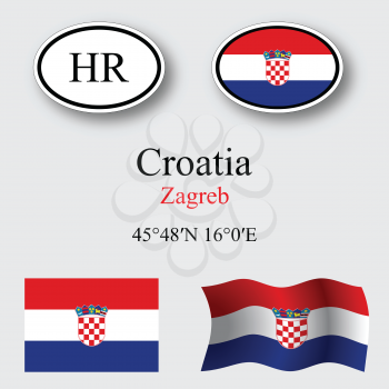croatia icons set against gray background, abstract vector art illustration, image contains transparency