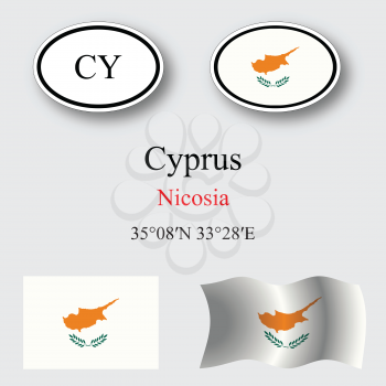 cyprus icons set against gray background, abstract vector art illustration, image contains transparency