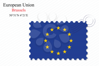 european union stamp design over stripy background, abstract vector art illustration, image contains transparency