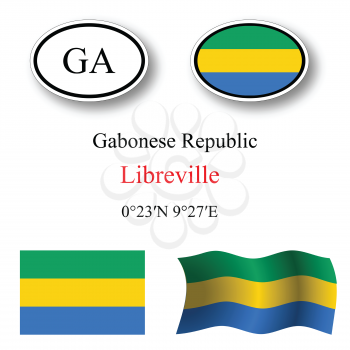 gabonese republic icons set against white background, abstract vector art illustration, image contains transparency