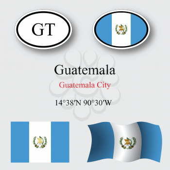 guatemala icons set against gray background, abstract vector art illustration, image contains transparency