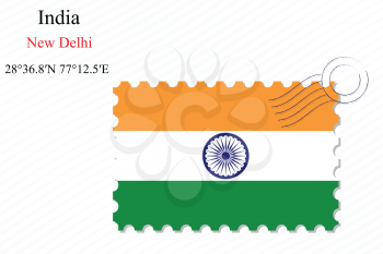 india stamp design over stripy background, abstract vector art illustration, image contains transparency