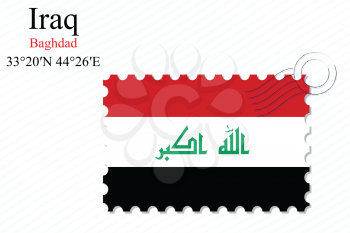 iraq stamp design over stripy background, abstract vector art illustration, image contains transparency