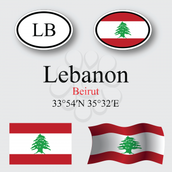 lebanon icons set against gray background, abstract vector art illustration, image contains transparency