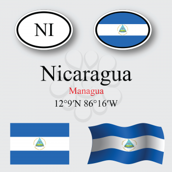 nicaragua icons set against gray background, abstract vector art illustration, image contains transparency