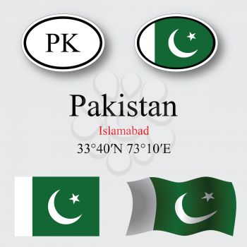 pakistan icons set against gray background, abstract vector art illustration, image contains transparency