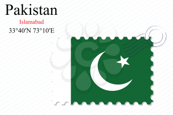 pakistan stamp design over stripy background, abstract vector art illustration, image contains transparency