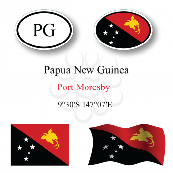 papua new guinea icons set against white background, abstract vector art illustration, image contains transparency