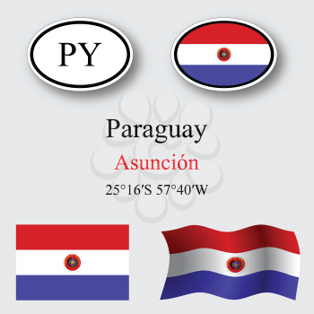paraguay icons set against gray background, abstract vector art illustration, image contains transparency