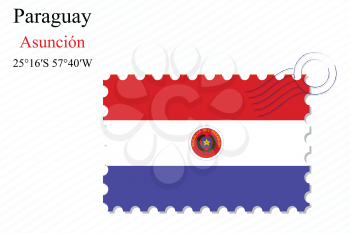 paraguay stamp design over stripy background, abstract vector art illustration, image contains transparency