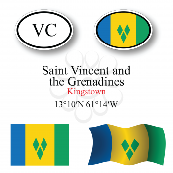 saint vincent and the grenadines icons set against white background, abstract vector art illustration, image contains transparency