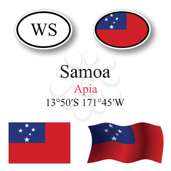 samoa icons set against white background, abstract vector art illustration, image contains transparency