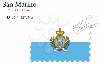 san marino stamp design over stripy background, abstract vector art illustration, image contains transparency