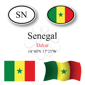 senegal icons set against white background, abstract vector art illustration, image contains transparency