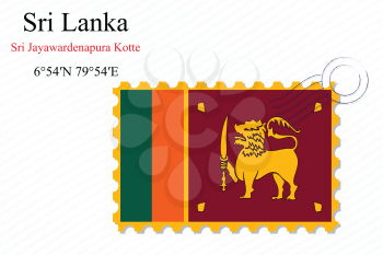 sri lanka stamp design over stripy background, abstract vector art illustration, image contains transparency