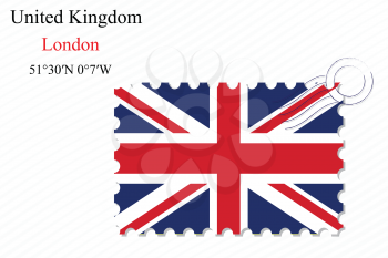 united kingdom stamp design over stripy background, abstract vector art illustration, image contains transparency