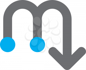 Royalty Free Clipart Image of a Rounded M Shape With Blue Dots and an Arrow