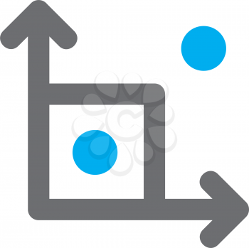 Royalty Free Clipart Image of Two Arrows With a Square in the Corner and Two Blue Dots