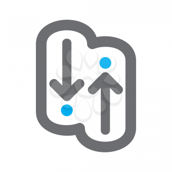 Royalty Free Clipart Image of a Design With Two Arrows Pointing to Blue Dots