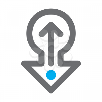 Royalty Free Clipart Image of an Arrow in an Arrow With a Blue Dot