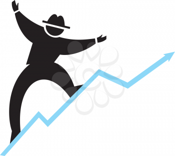 Royalty Free Clipart Image of a Silhouette Climbing an Arrow
