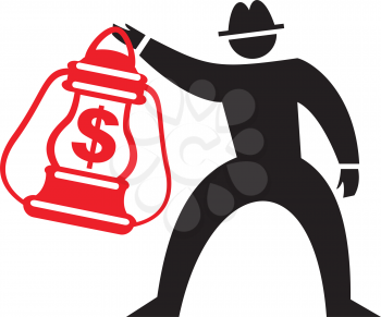 Royalty Free Clipart Image of a Silhouette With a Money Lantern