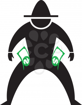 Royalty Free Clipart Image of a Silhouette Ready to Draw Dollar Bills
