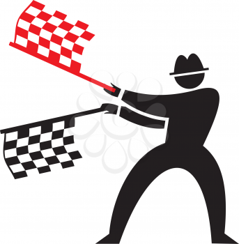 Royalty Free Clipart Image of a Silhouette With Checkered Flags