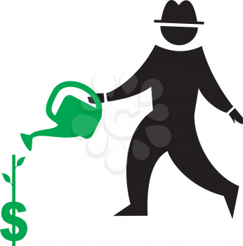 Royalty Free Clipart Image of a Man Watering a Dollar Sign