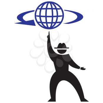 Royalty Free Clipart Image of a Silhouette Pointing to a Globe