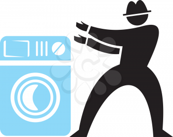 Royalty Free Clipart Image of a Guy at a Washing Machine