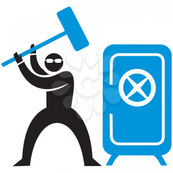 Royalty Free Clipart Image of a Man Breaking Into a Safe With a Hammer