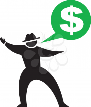 Royalty Free Clipart Image of a Man With a Dollar Sign Speech Bubble