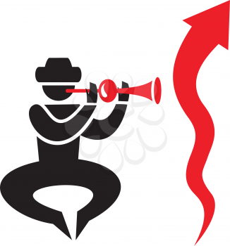 Royalty Free Clipart Image of a Man Blowing a Pungi For a Wiggly Arrow