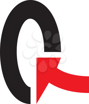 Royalty Free Clipart Image of a Black Shape and Red Arrow