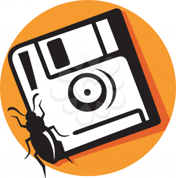 Royalty Free Clipart Image of a Disk and a Bug