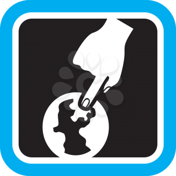 Royalty Free Clipart Image of a Finger Pointing to a Globe