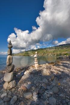  Pyramids from coastal stones combined by the local master - the amateur