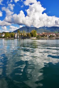  A panorama of coast of lake Leman in Switzerland.   