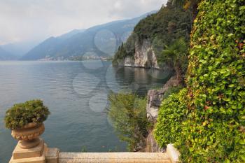 Lake Como in the misty haze. Magnificent park on the shore - Villa Balbianella
