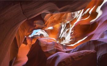 Shone orange and violet colors a canyon of Antelope in the USA in a bright sunny day    