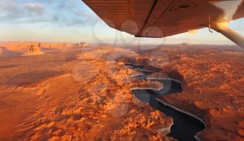 Magnificent lake Powell  and canyon Antelope on a sunset photographed from the plane.