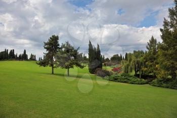 A large green field in a park-garden Sigurta around Verona

