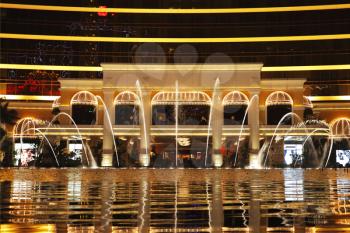 Magnificent evening performance  Dancing fountains  in a complex of hotels of island Ma?au