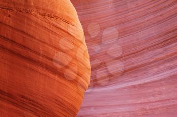 Magnificent play of light and color. Red, pink and purple colors of the famous Antelope Canyon
