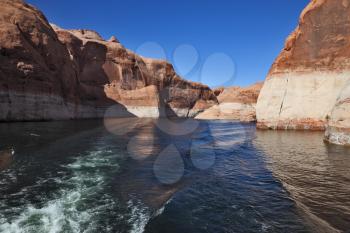 Magnificent and picturesque lake Powell. The artificial lake which has arisen in flood of the river Colorado on the earths of an American Indian reservation
