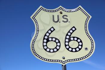 Traffic sign on American highway Historic route 66