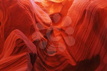 Magic play the red and yellow colors in the famous Antelope Canyon in the Navajo Indian Reservation. U.S.